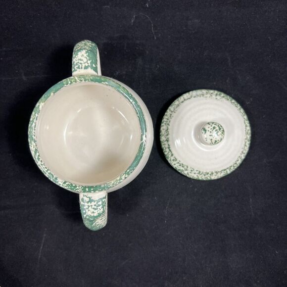 Sponge Folk Art Green Cream And Sugar Set With Tray - Picture 4 of 16